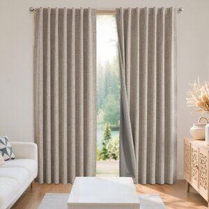 Sliding Door Blackout Curtain-100" x 96"-Beige Linen Texture